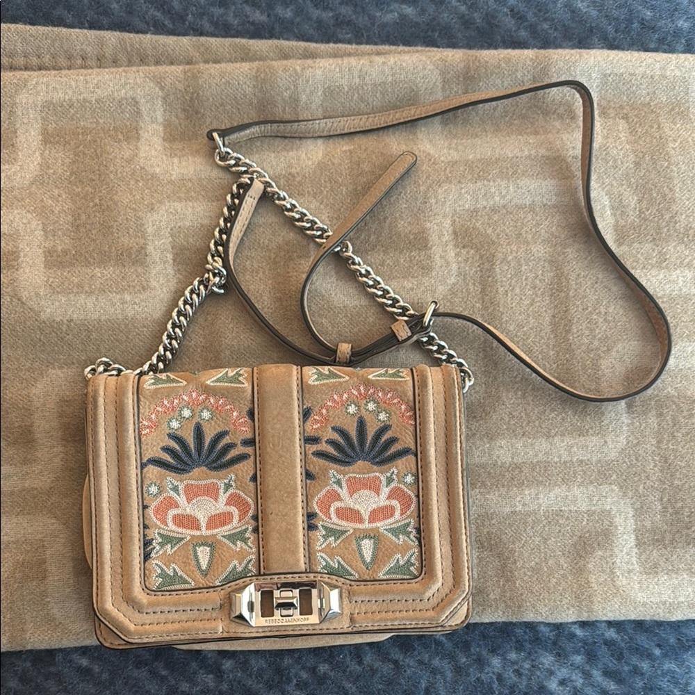 Rebecca Minkoff Embroidered Tan Shoulder Bag